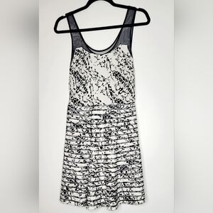 Parker Silk Mini Dress size M Black White print sleeveless mesh
